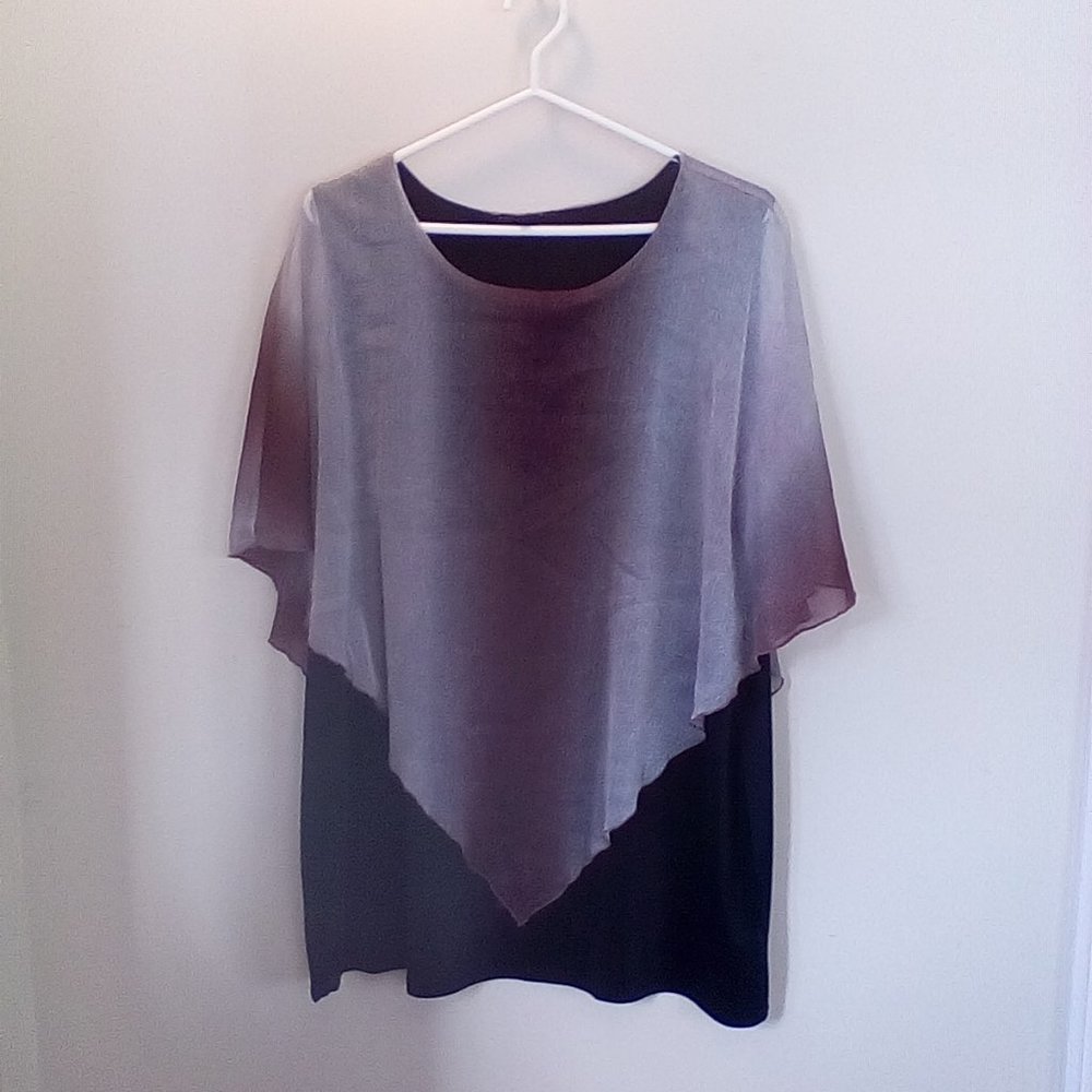 Shimmery Plum and Silver over Black Flowing Blouse